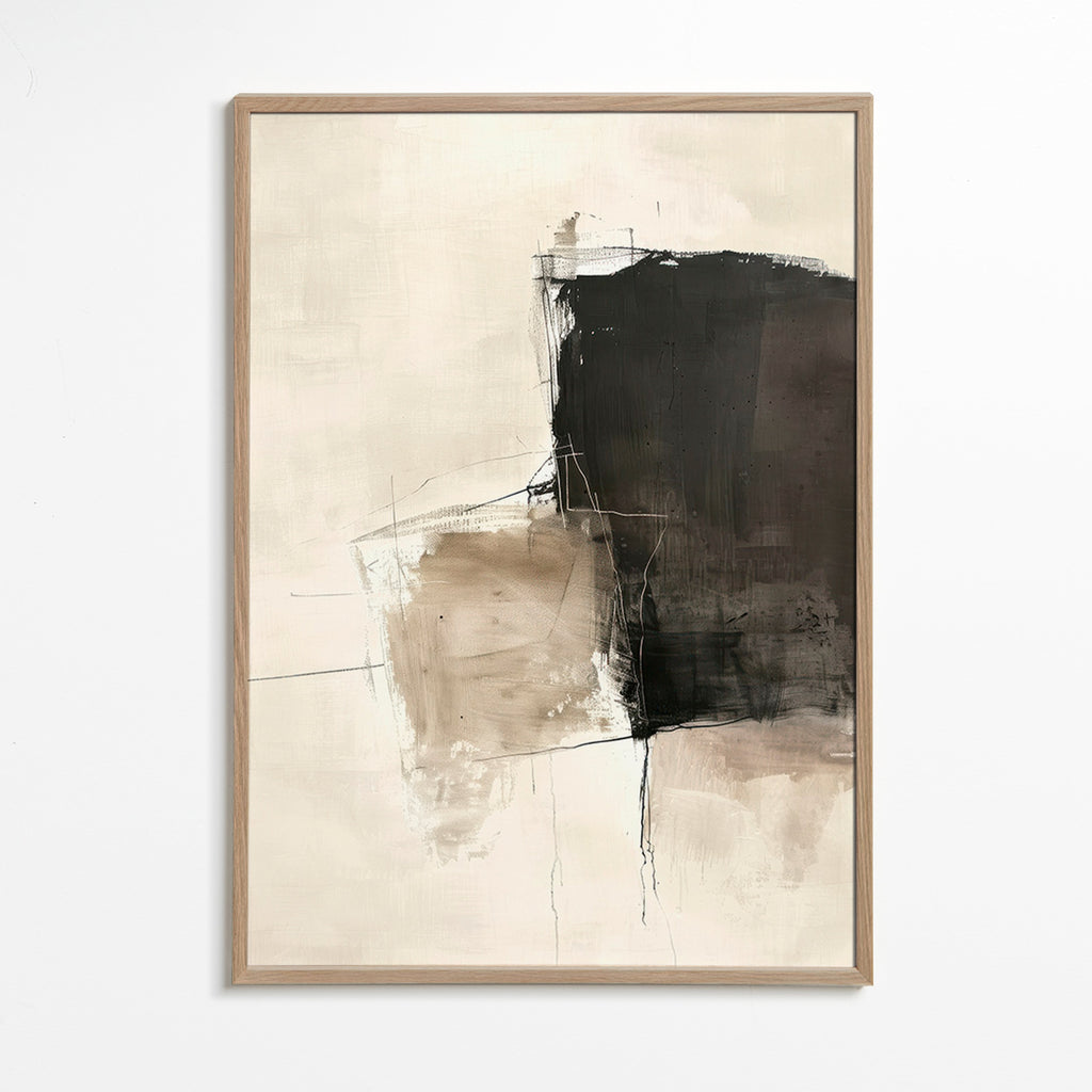 Cuadro abstracto con contraste oscuro y arenas – Oak Frame
