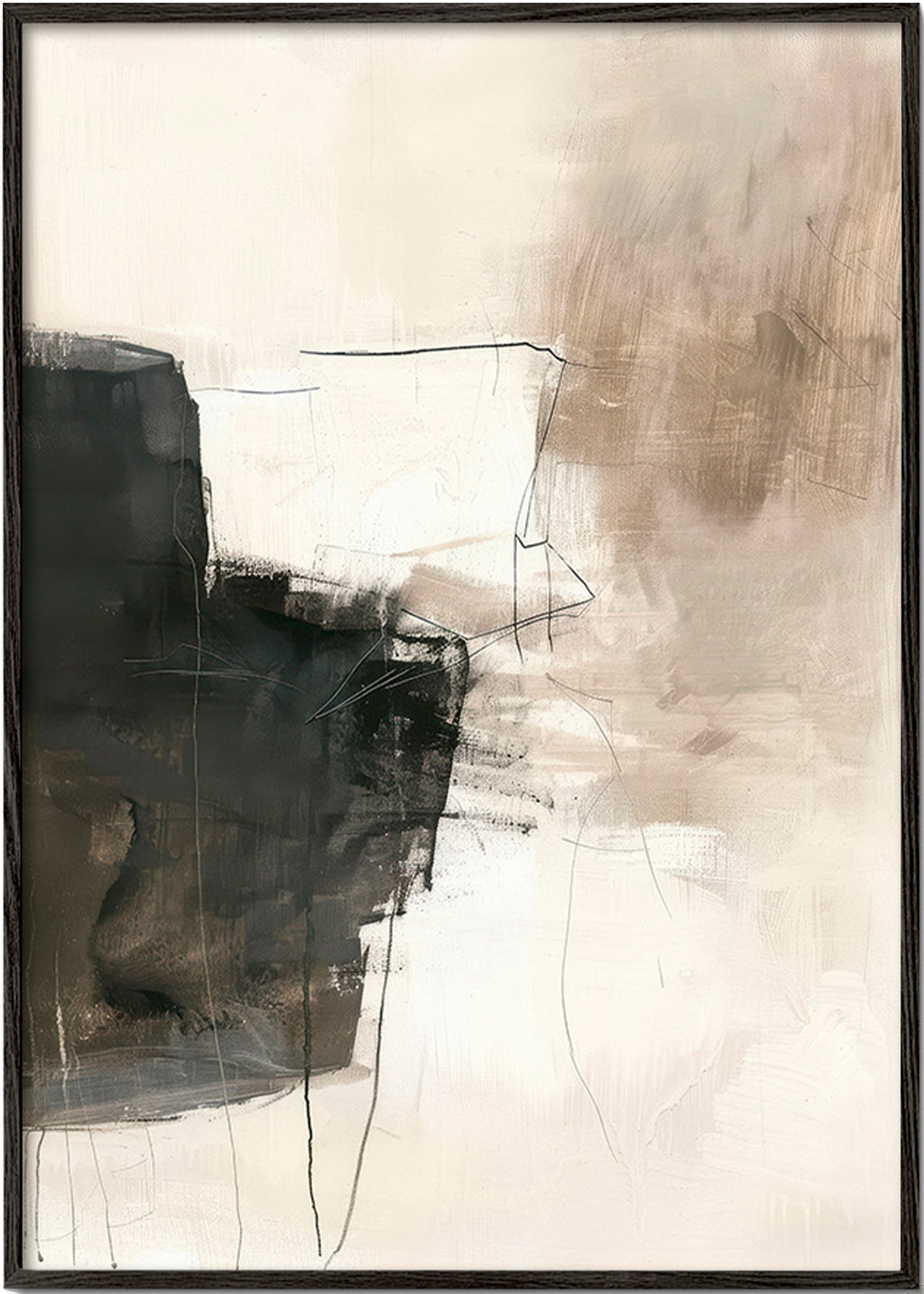 Cuadro abstracto neutro con bloque oscuro – Black Frame