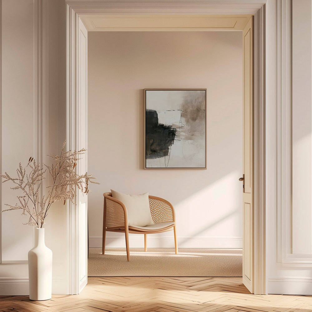 Cuadro abstracto neutro con bloque oscuro – Canvas1