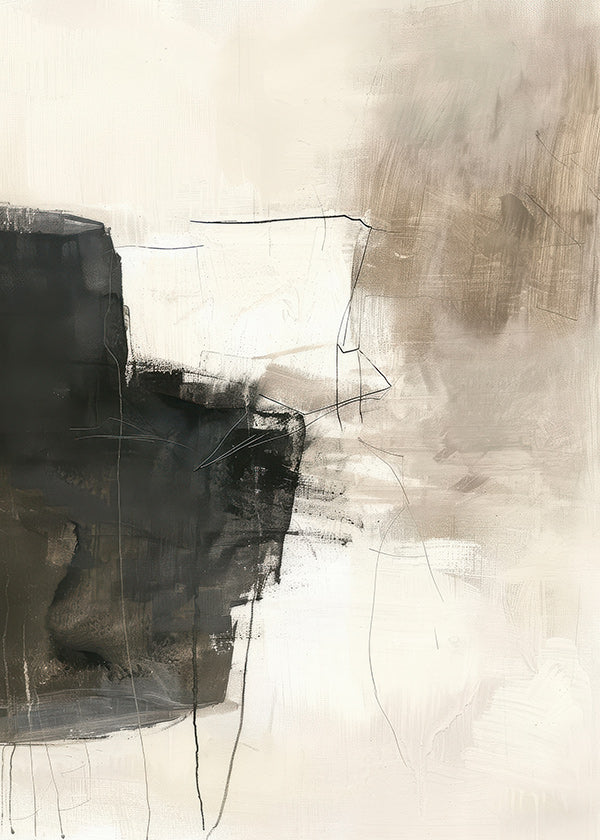 Cuadro abstracto neutro con bloque oscuro
