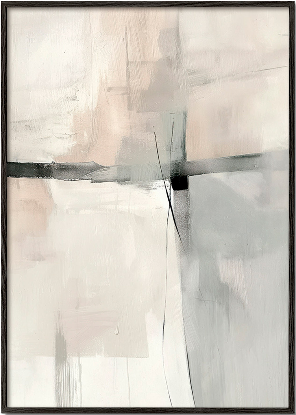 Cuadro abstracto con líneas y planos grises – Black Frame