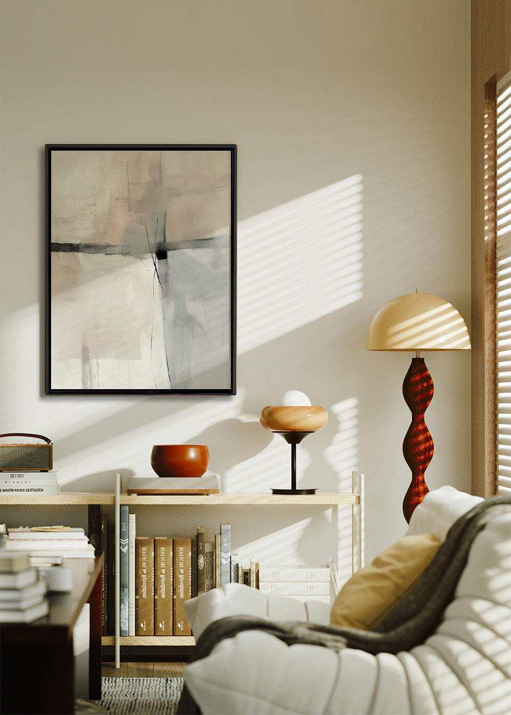 Cuadro abstracto con líneas y planos grises – Canvas2