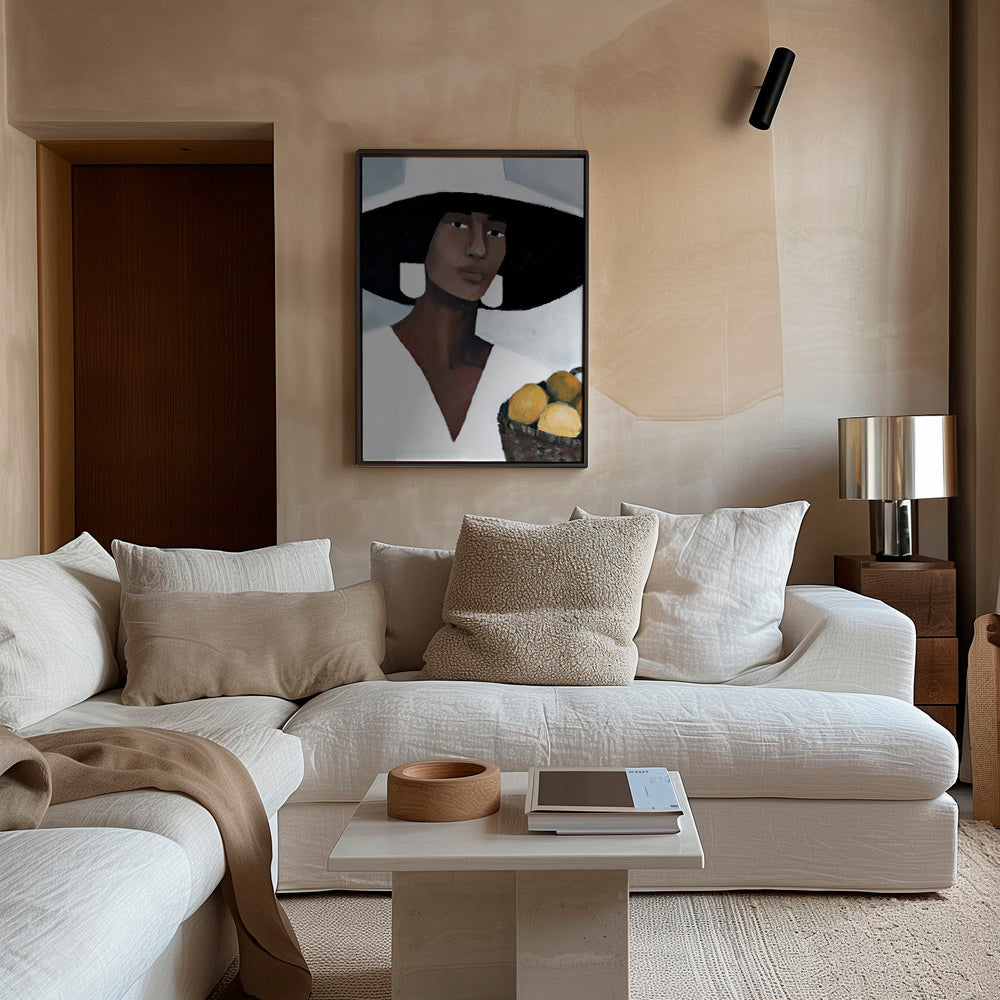 Cuadro de cocina: mujer con sombrero y limones – Canvas1