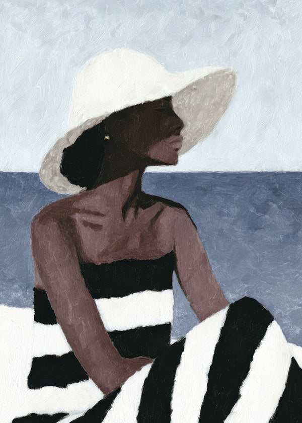 Cuadro de paisaje con mujer y sombrero