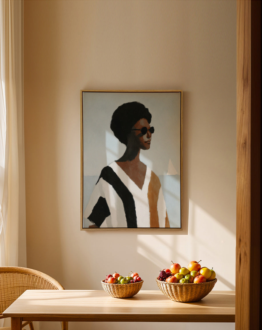 Vertical Stripes - Framed canvas in an interior