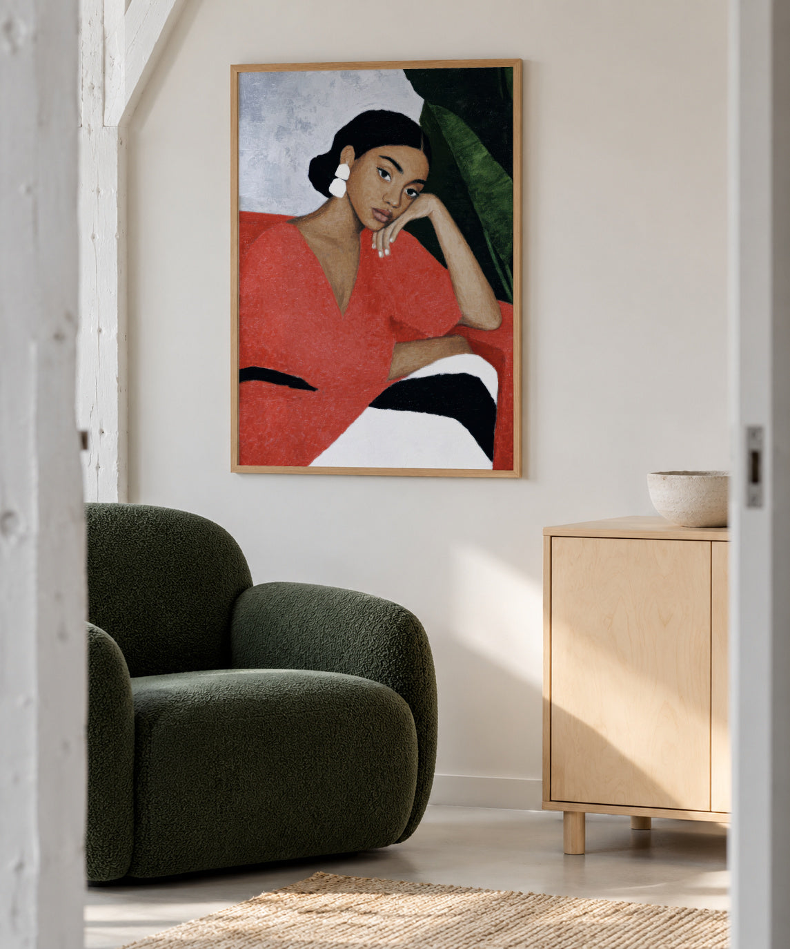 Red Dress Reflection - Framed poster in an interior