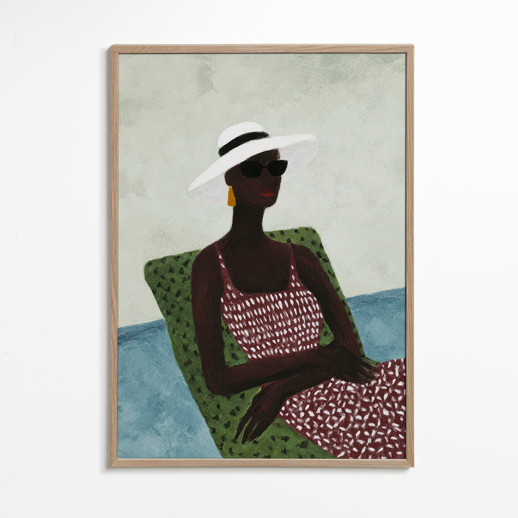 Ilustración elegante con figura reclinada y sombrero – Oak Frame
