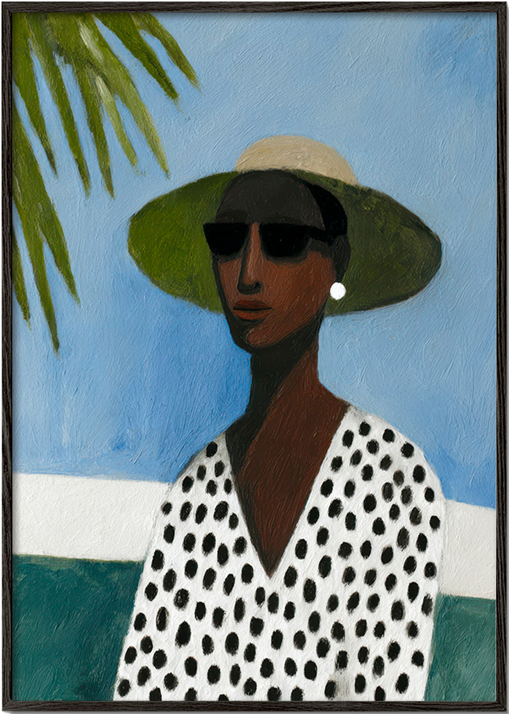 Lámina botánica con retrato y palmera – Black Frame