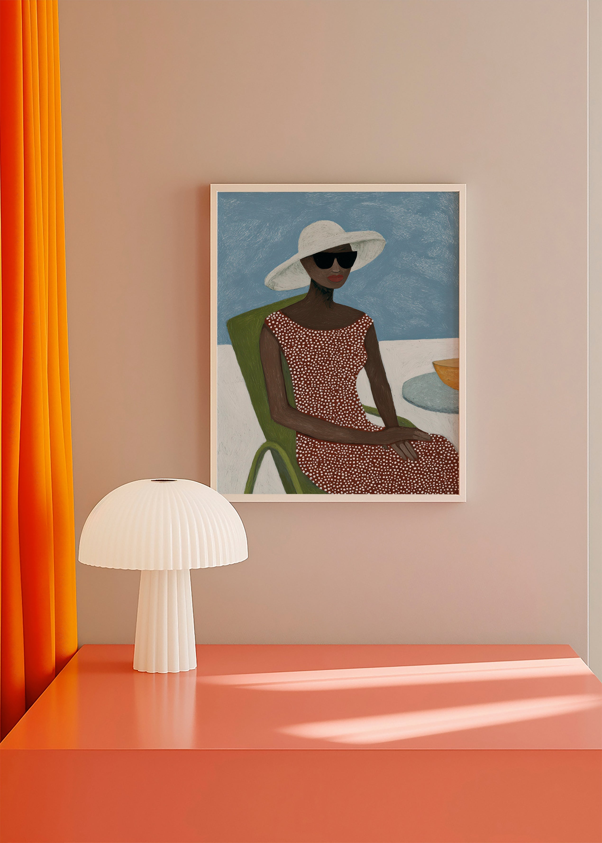 Ilustración femenina con sombrero y silla verde – Product3