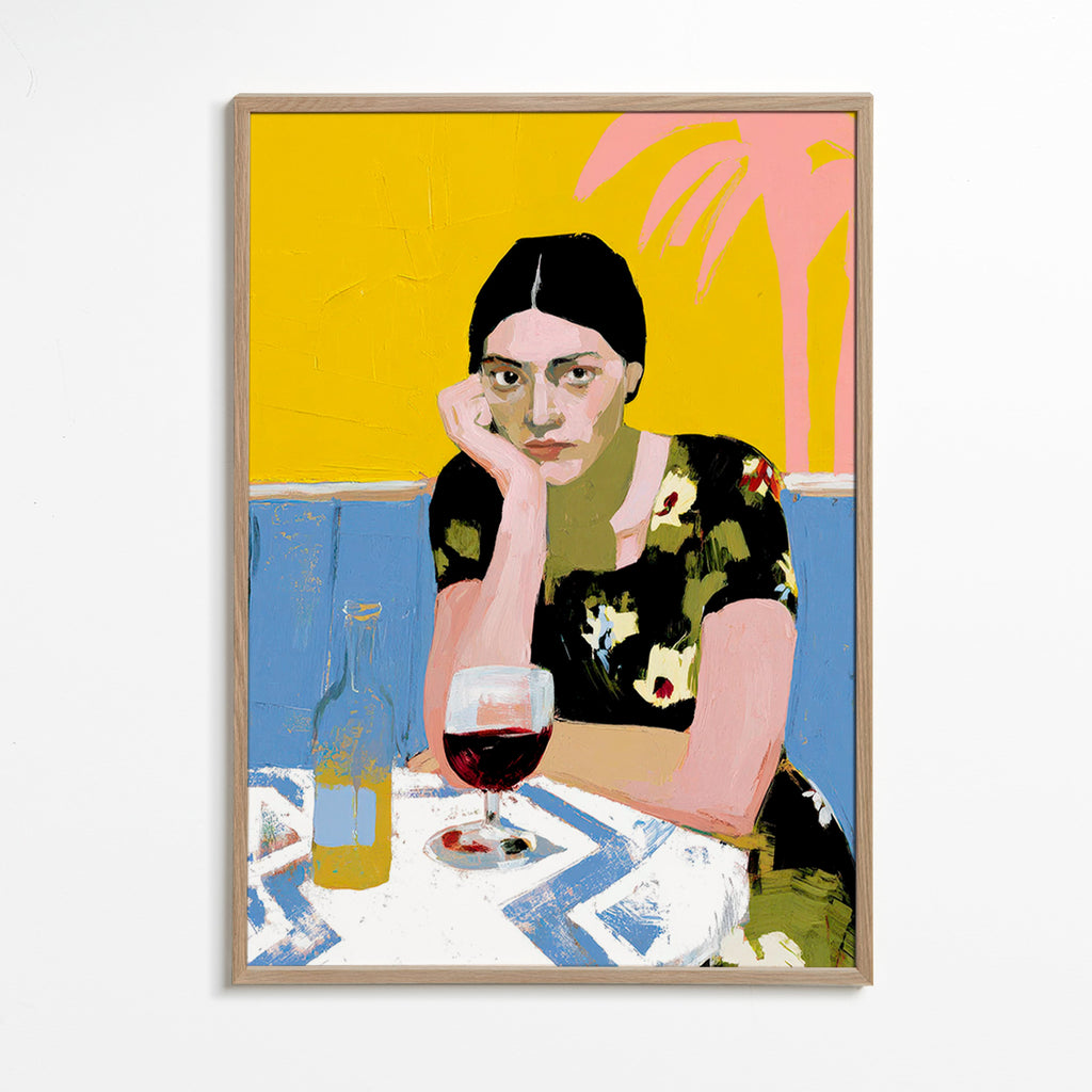 Cuadro de cocina: mujer con cóctel en mesa – Oak Frame