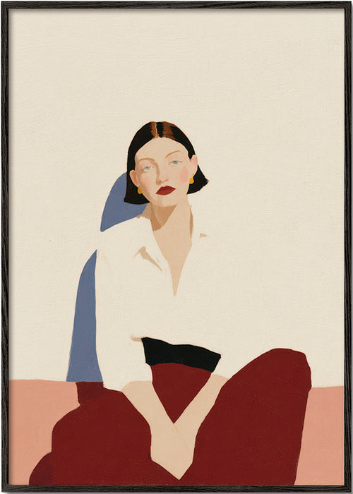 Cuadro minimalista de figura sentada, gesto sereno – Black Frame