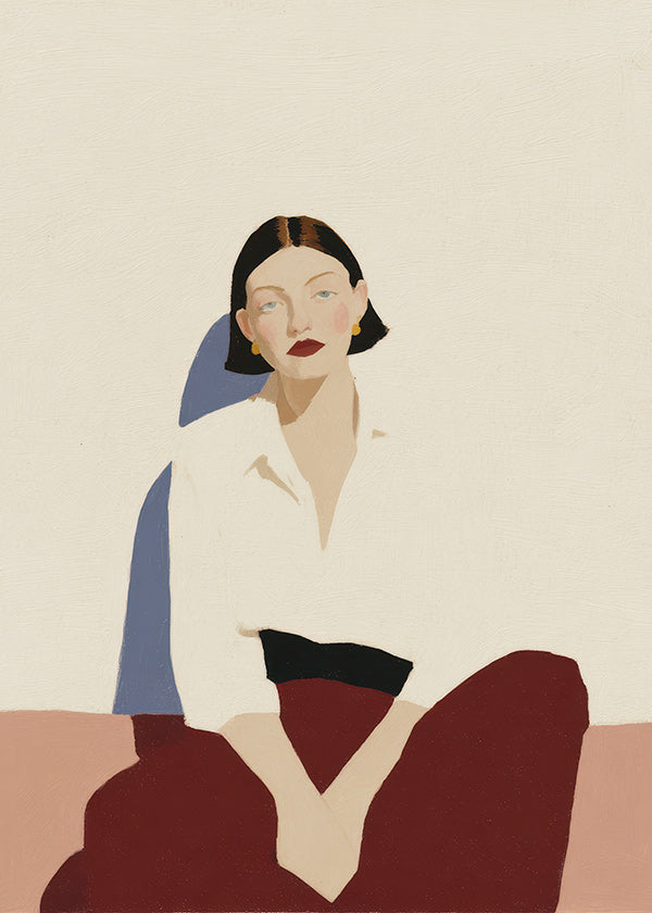 Cuadro minimalista de figura sentada, gesto sereno