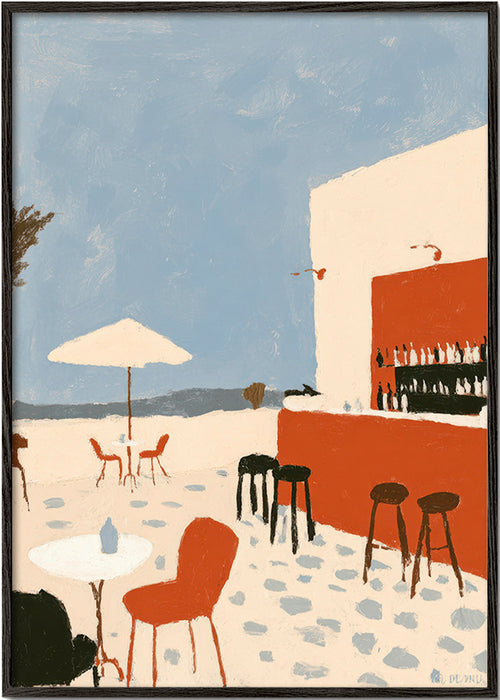 Cuadro de paisaje: terraza costera minimalista – Black Frame