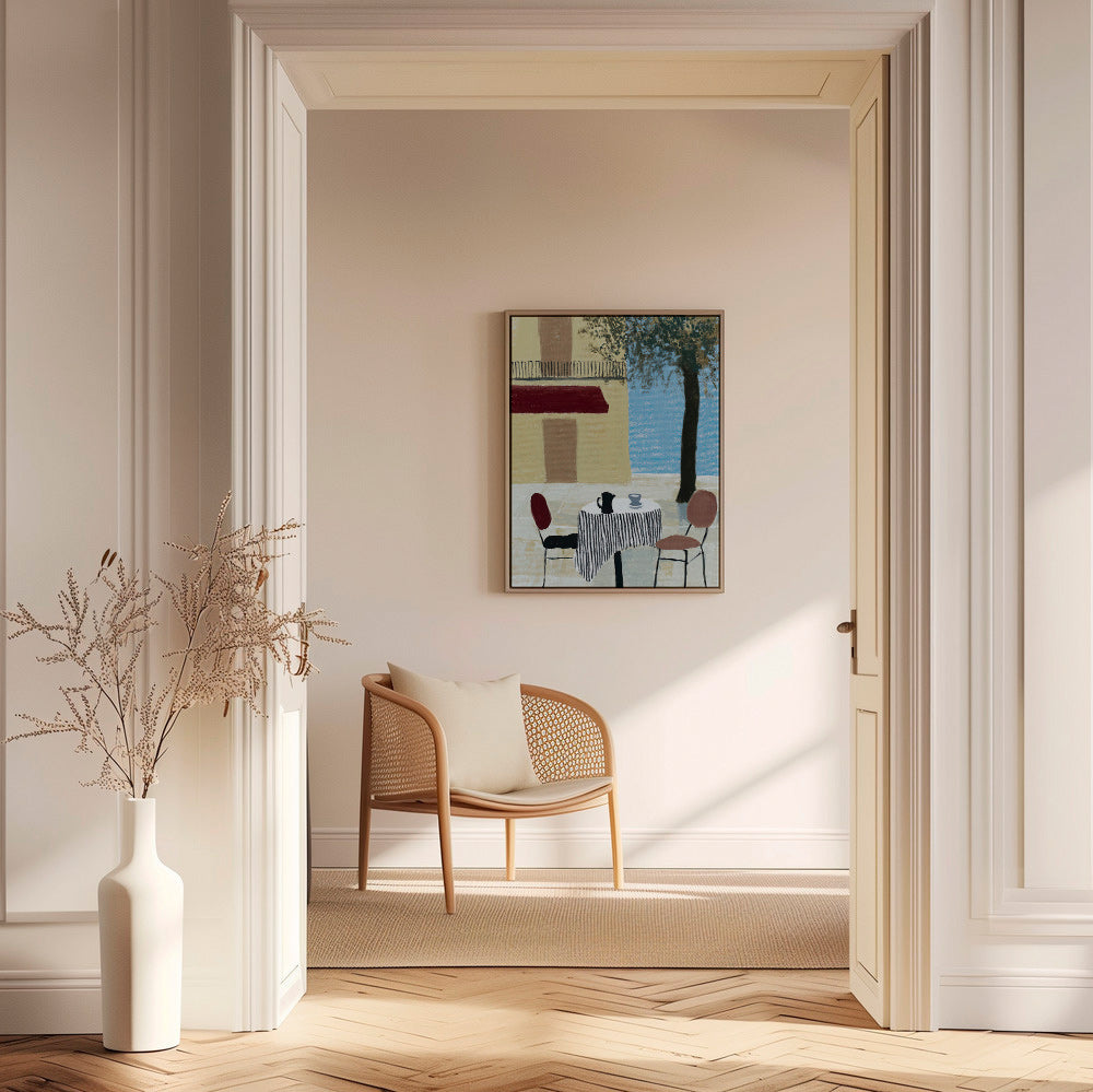 Cuadro de cocina con terraza y mesa bajo toldo – Canvas1