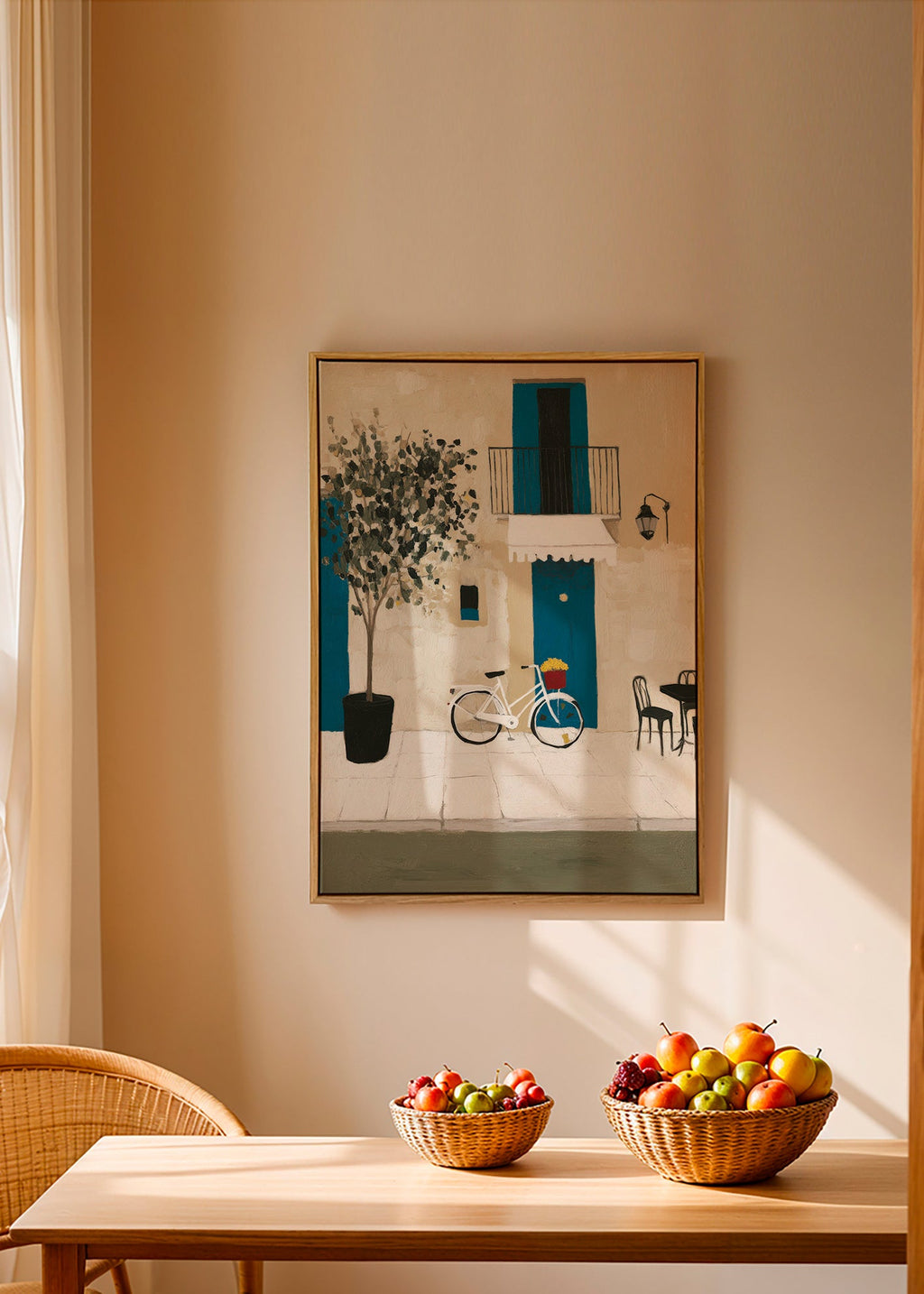 Ilustración: bicicleta junto a puerta azul – Canvas1