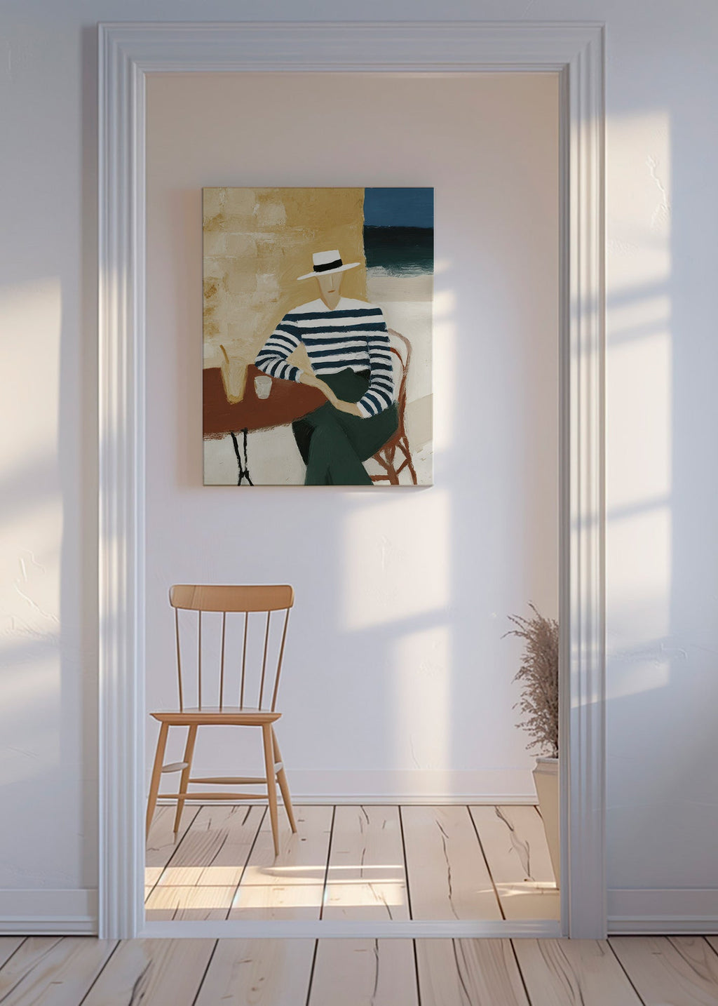 Cuadro de cocina con figura a rayas junto al mar – Canvas