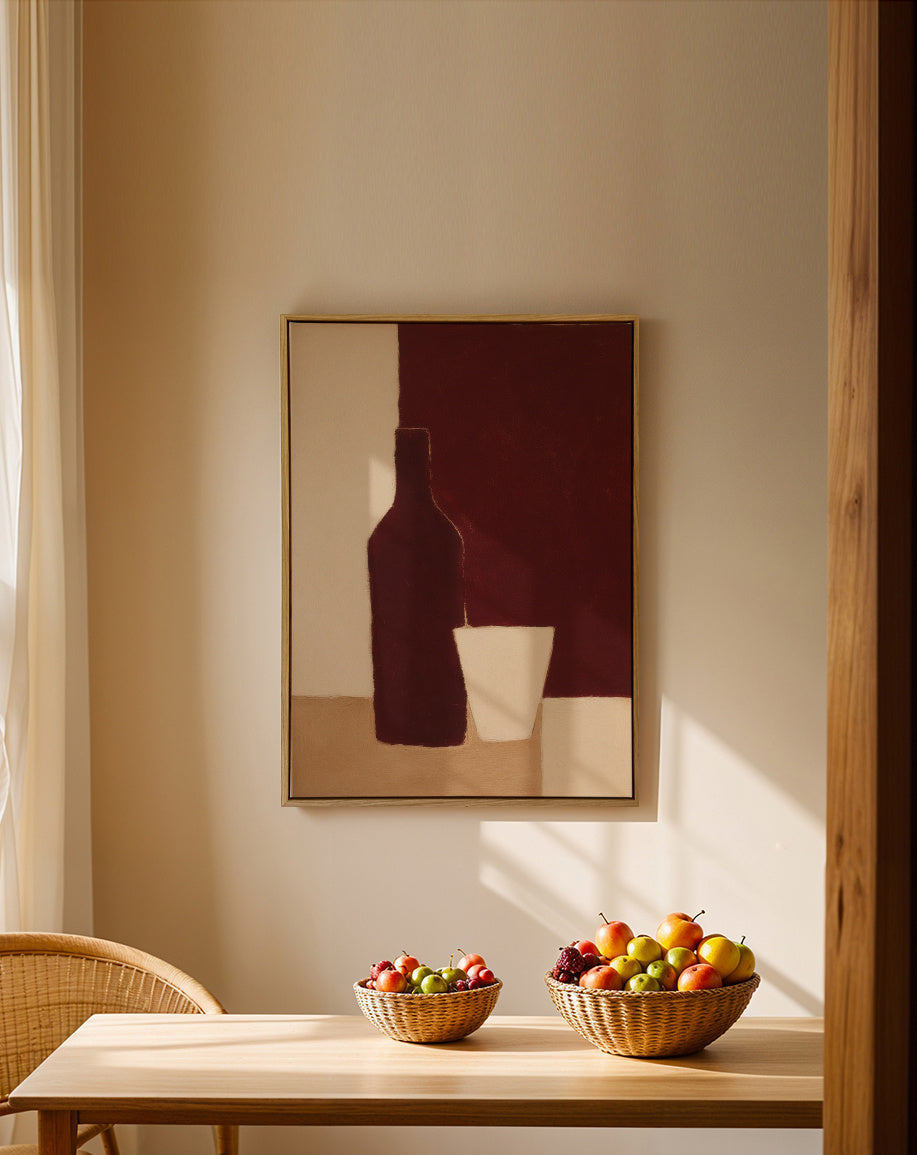 Bottle & Glass - Framed canvas in an interior