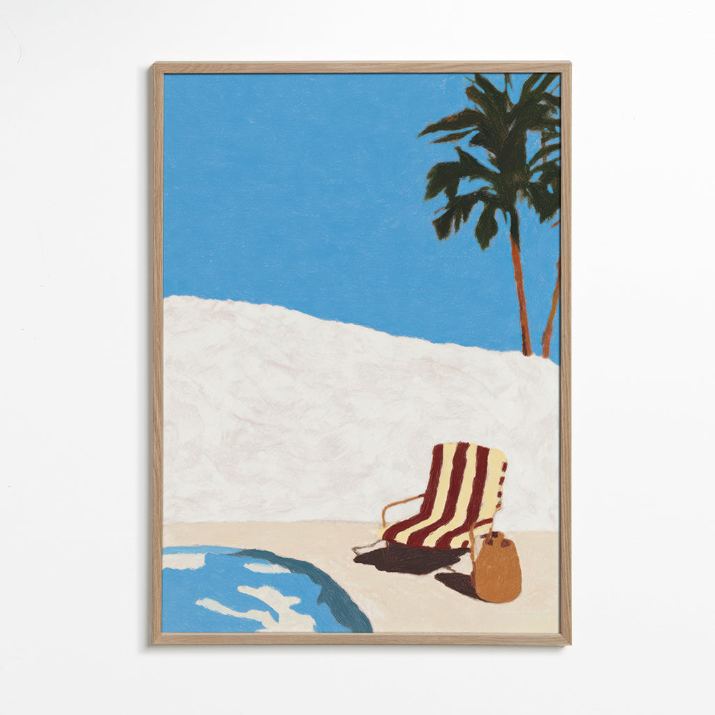 Cuadro de paisaje con tumbona y palmera – Oak Frame