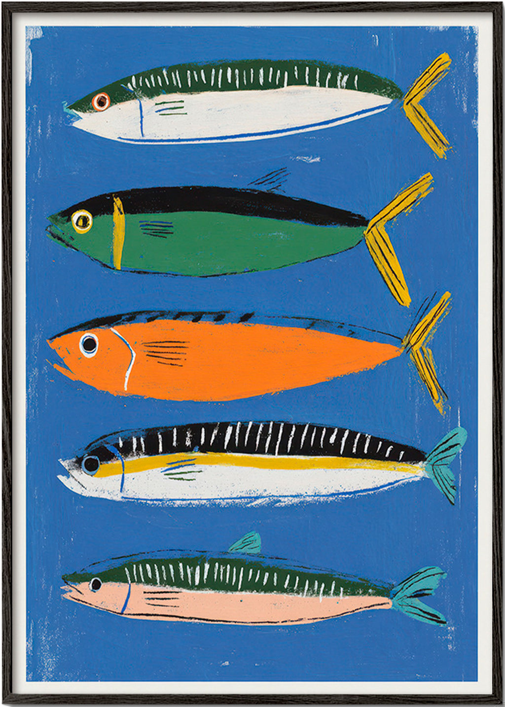 Cuadro de cocina con sardinas ilustradas – Black Frame