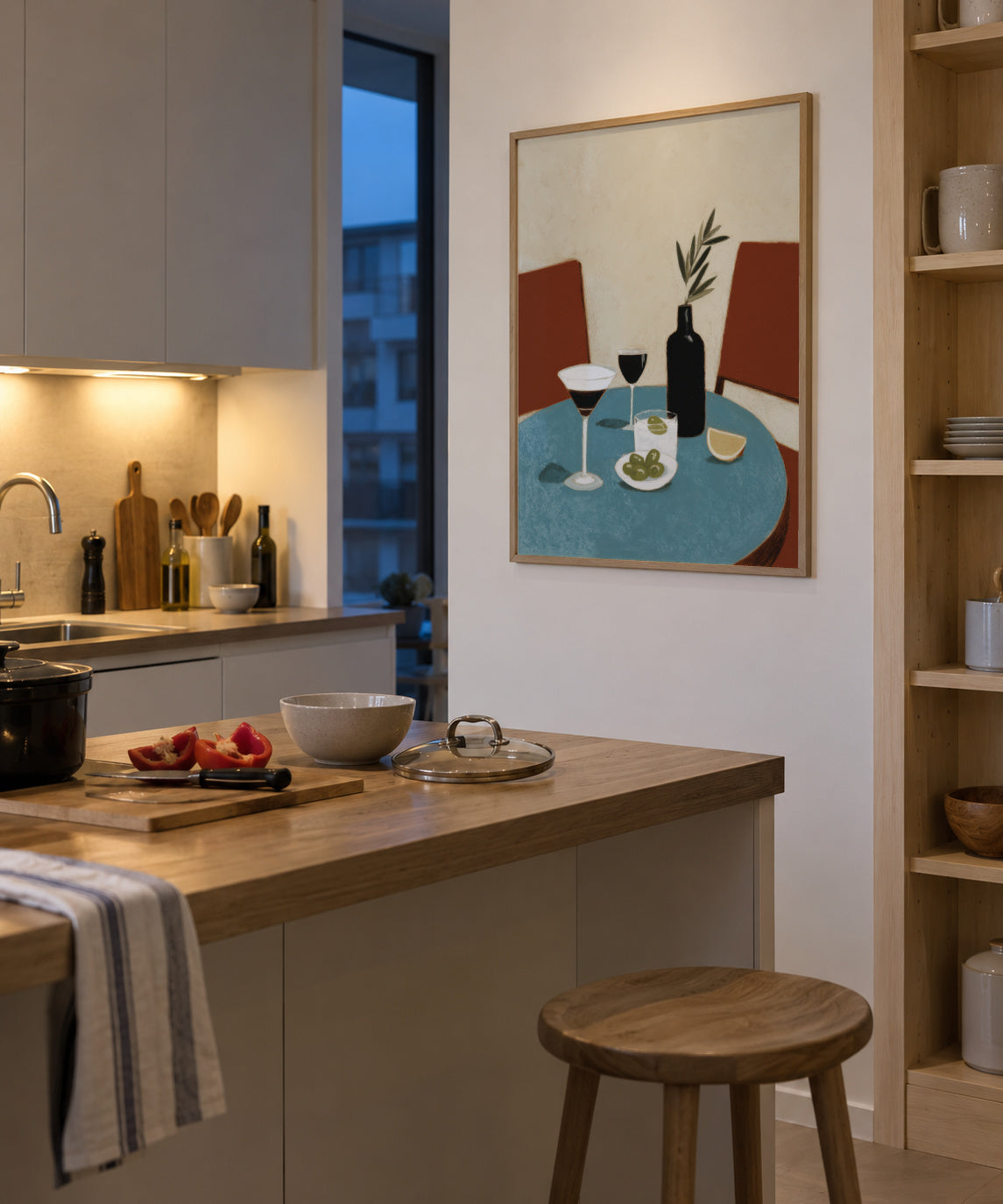 Blue Table Aperitif - Framed poster in an interior