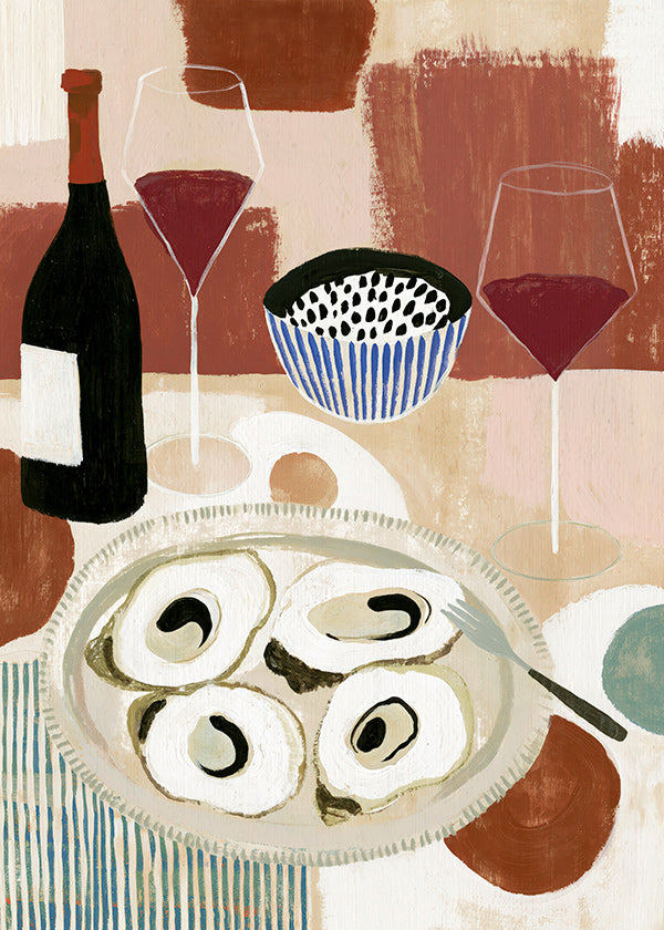 Art de cuisine : huîtres et vin en nature morte