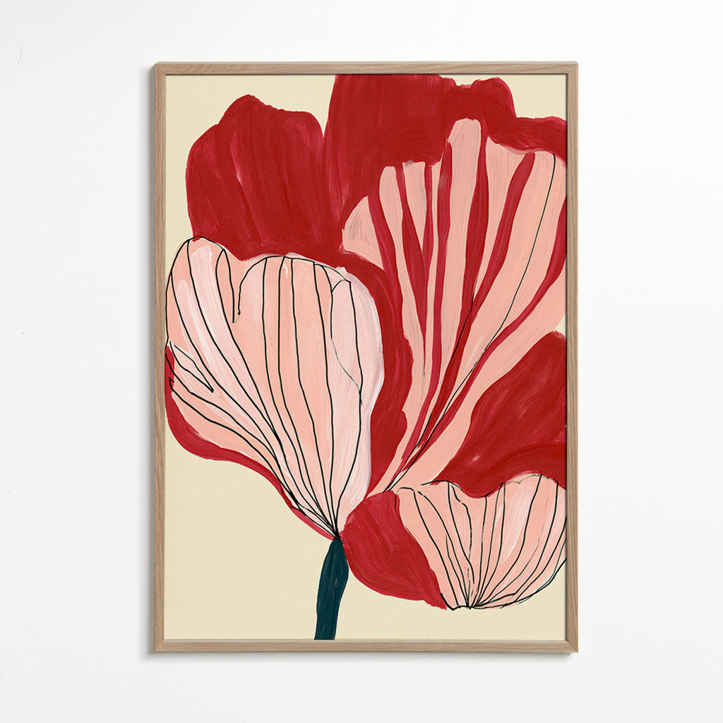Impression botanique pétales carmin – Oak Frame