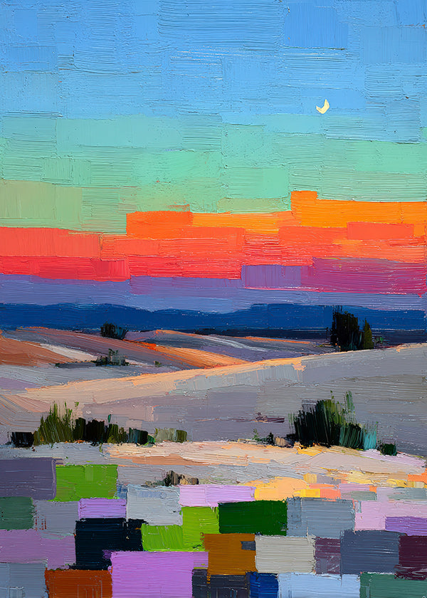 Paysage colorfield avec lune