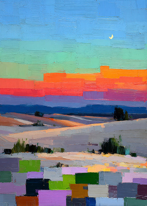 Paysage colorfield avec lune