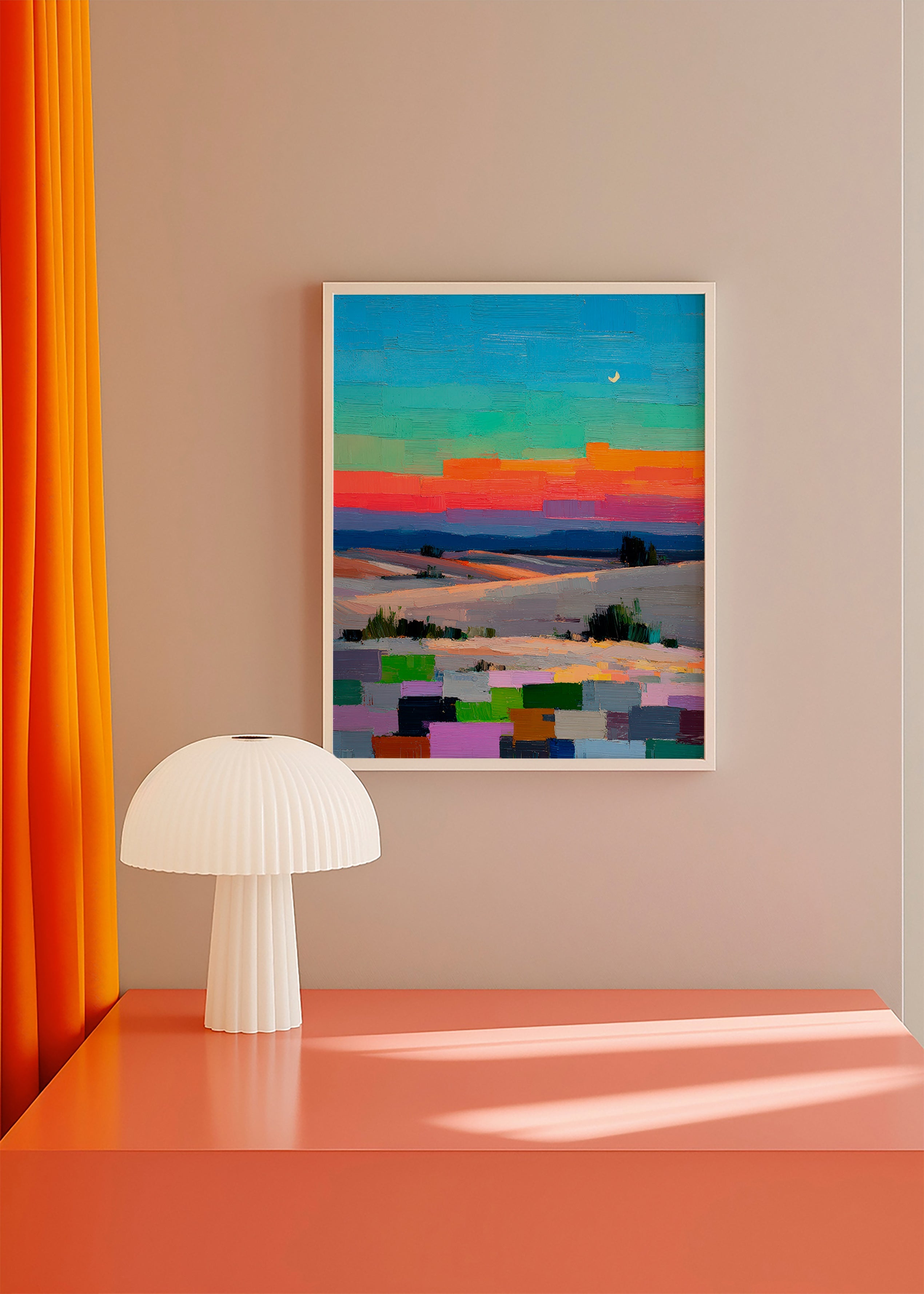 Paysage colorfield avec lune