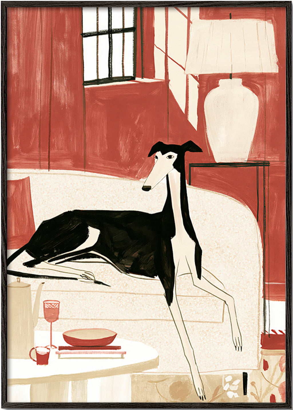 Galgo illustré sur canapé