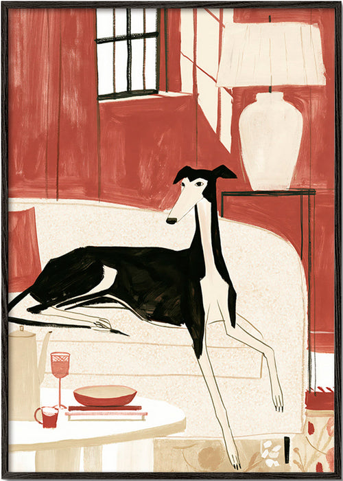 Galgo illustré sur canapé