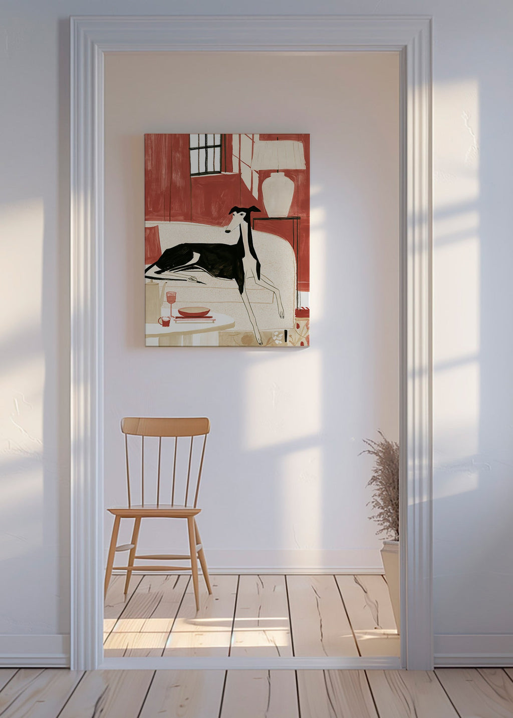 Galgo illustré sur canapé