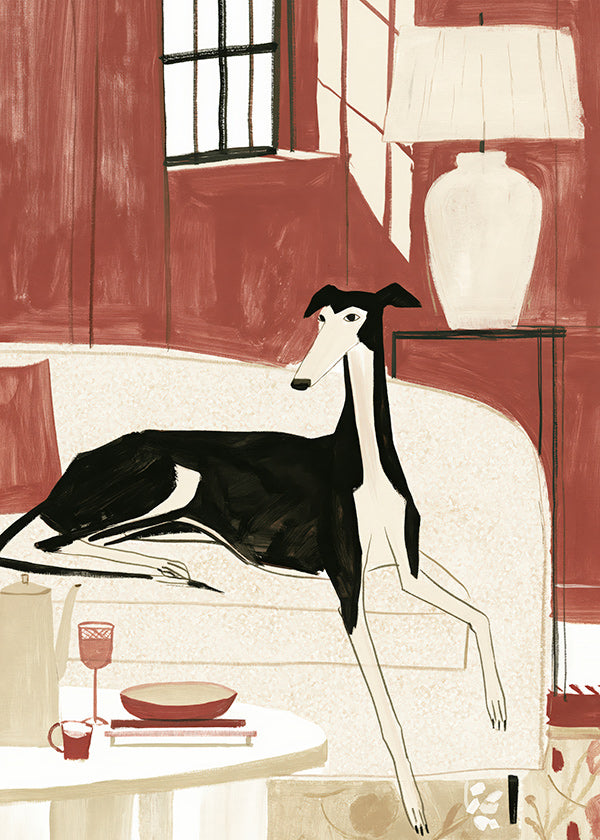 Galgo illustré sur canapé