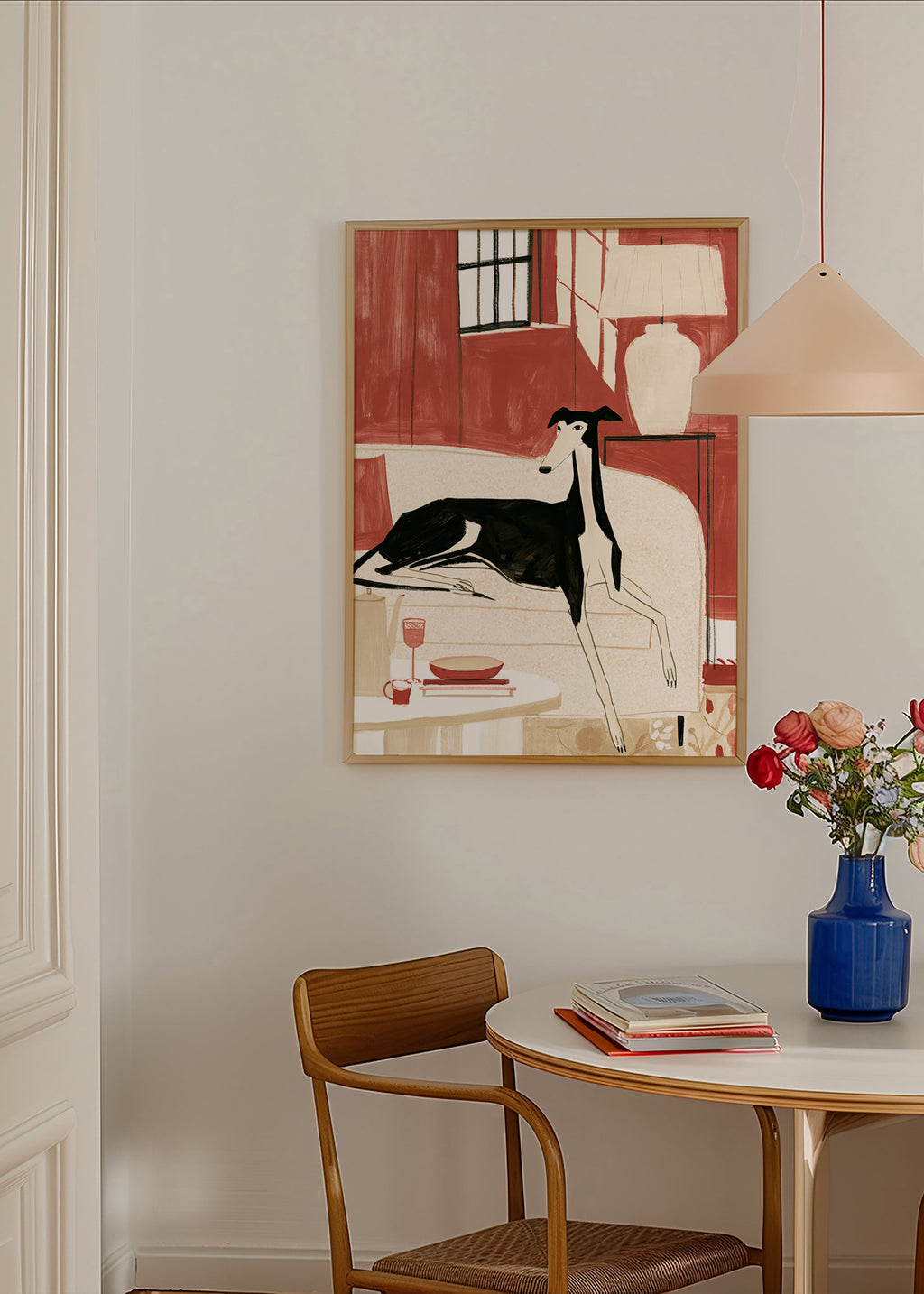 Galgo illustré sur canapé