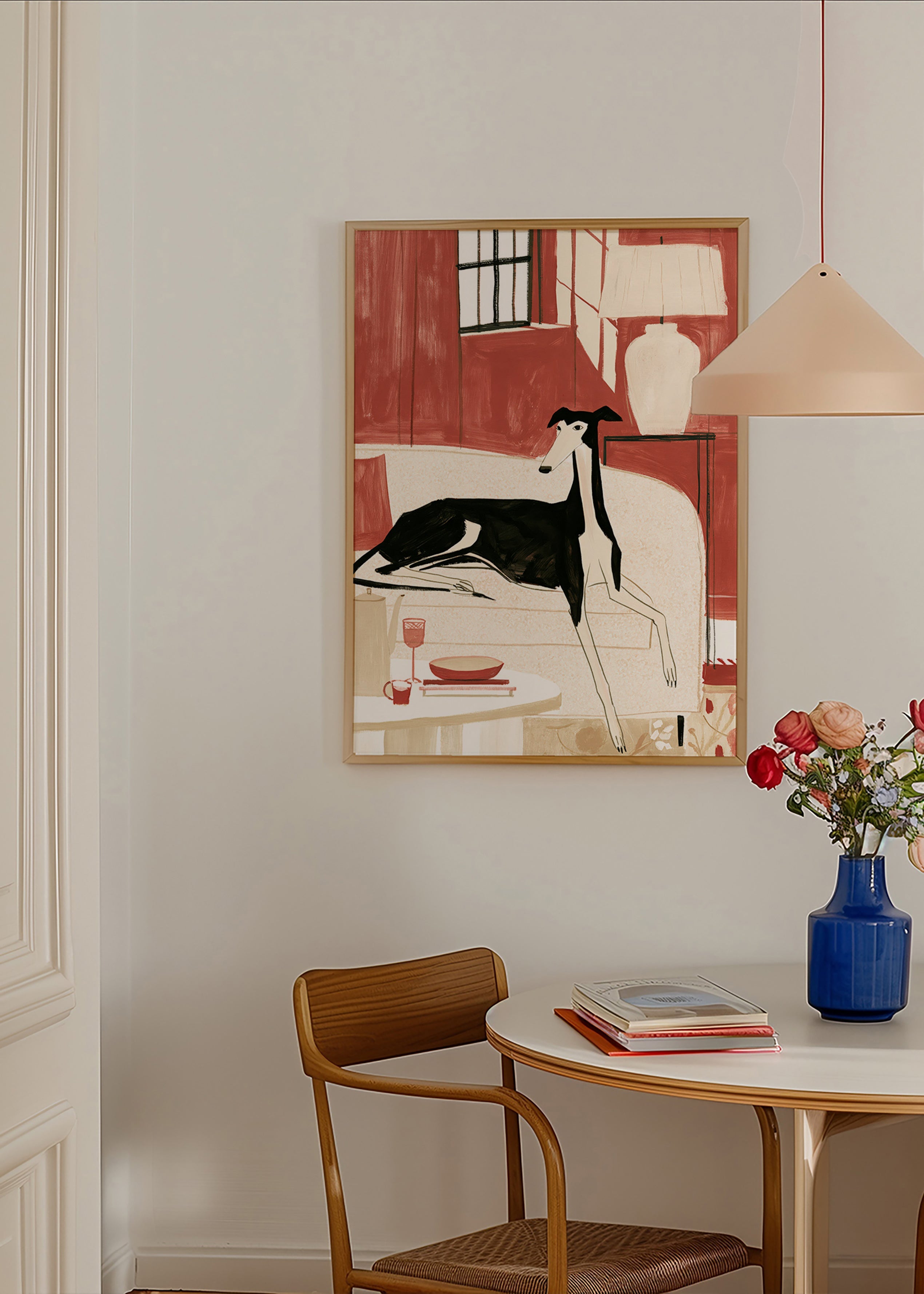 Galgo illustré sur canapé