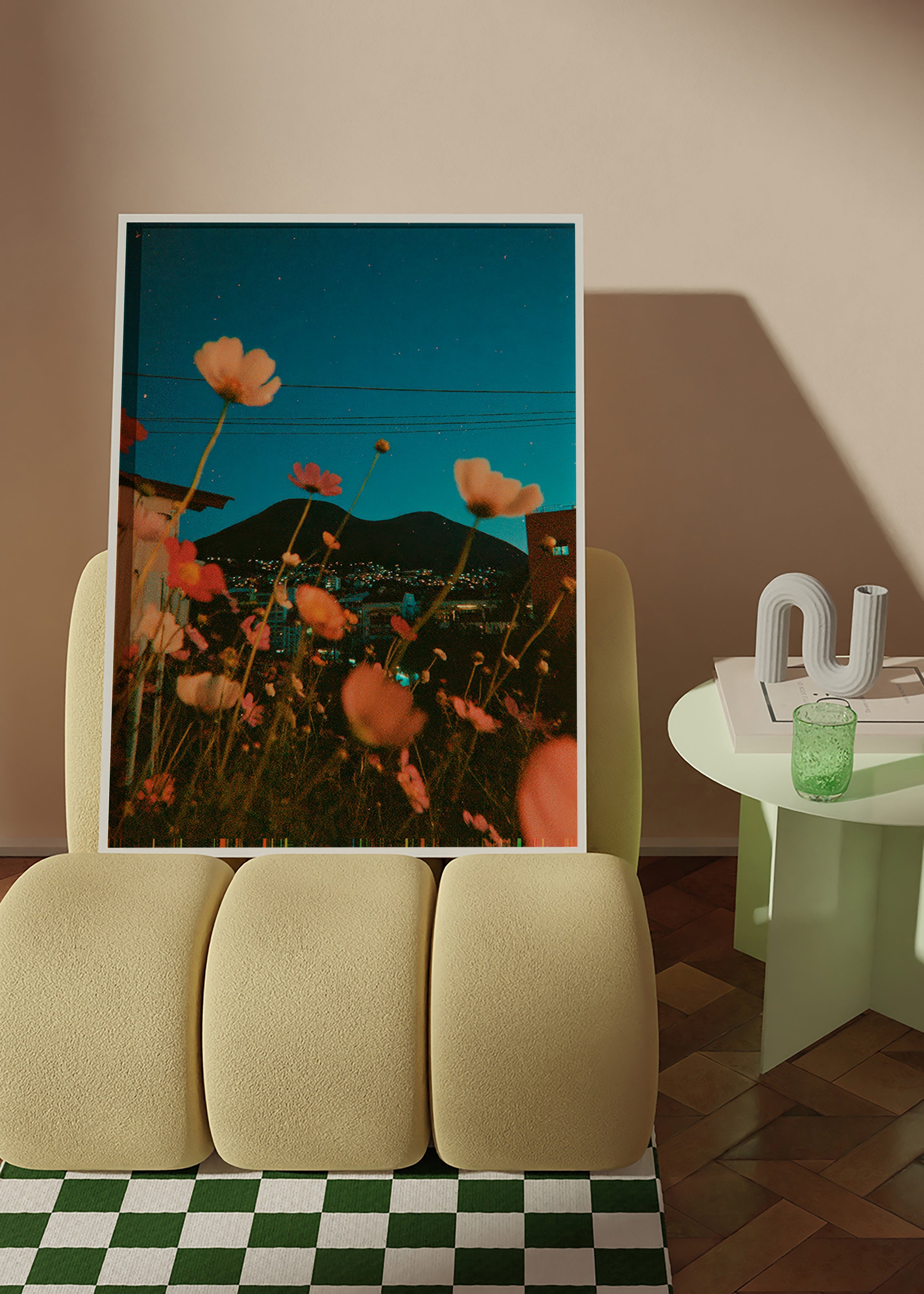 Impression botanique de fleurs silvestres al coucher