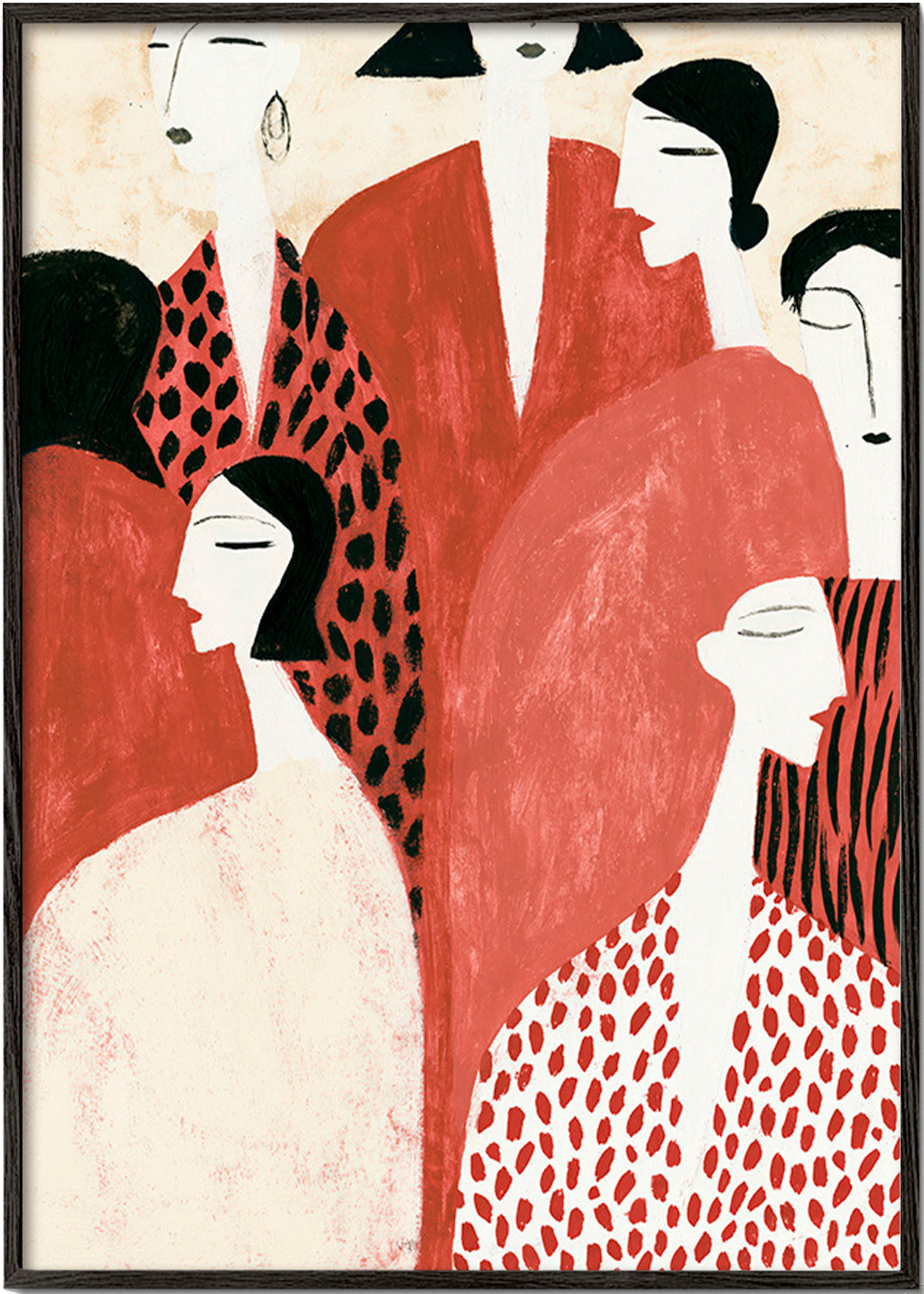 Illustration de silhouettes terracotta con motifs graphiques