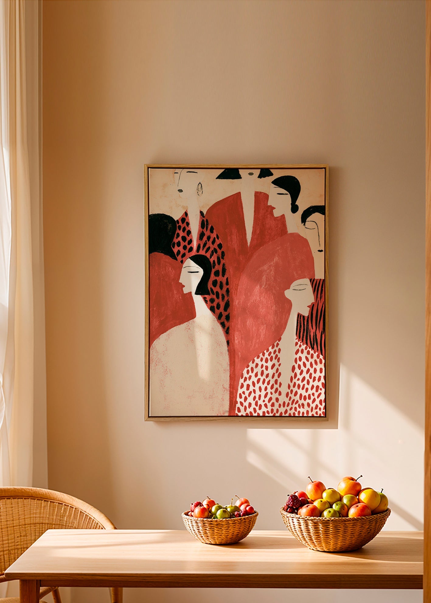Illustration de silhouettes terracotta con motifs graphiques