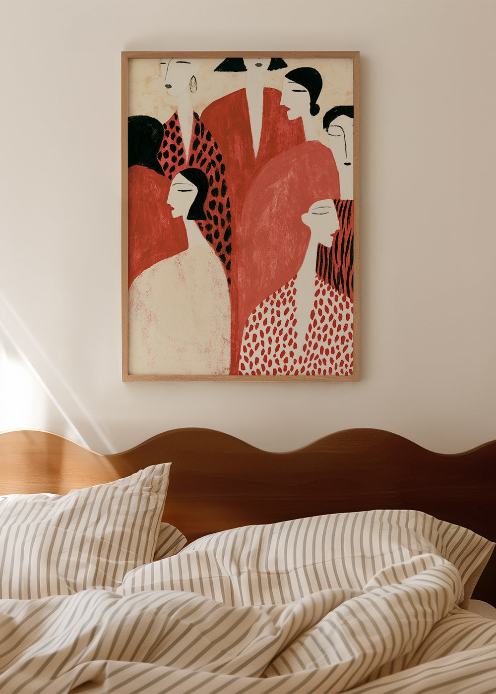 Illustration de silhouettes terracotta con motifs graphiques