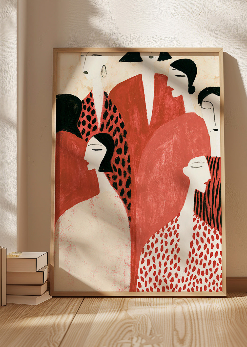 Illustration de silhouettes terracotta con motifs graphiques
