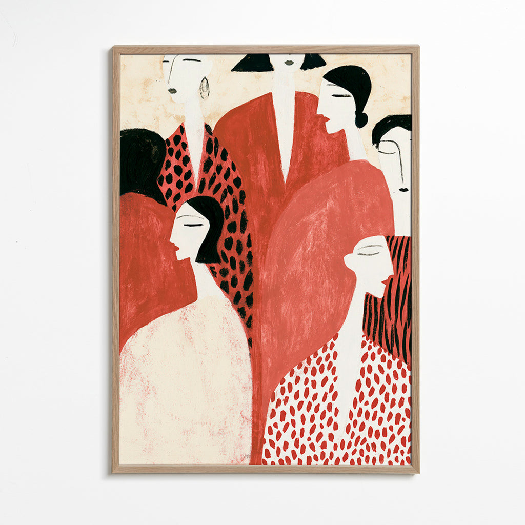 Illustration de silhouettes terracotta con motifs graphiques