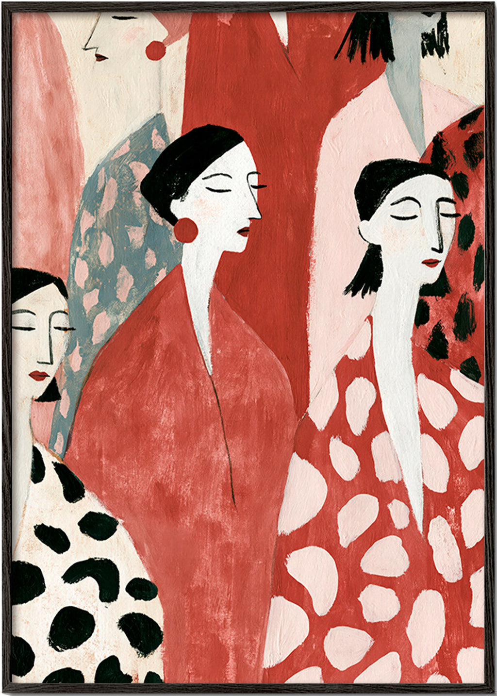 Illustration de figures féminines en rouge