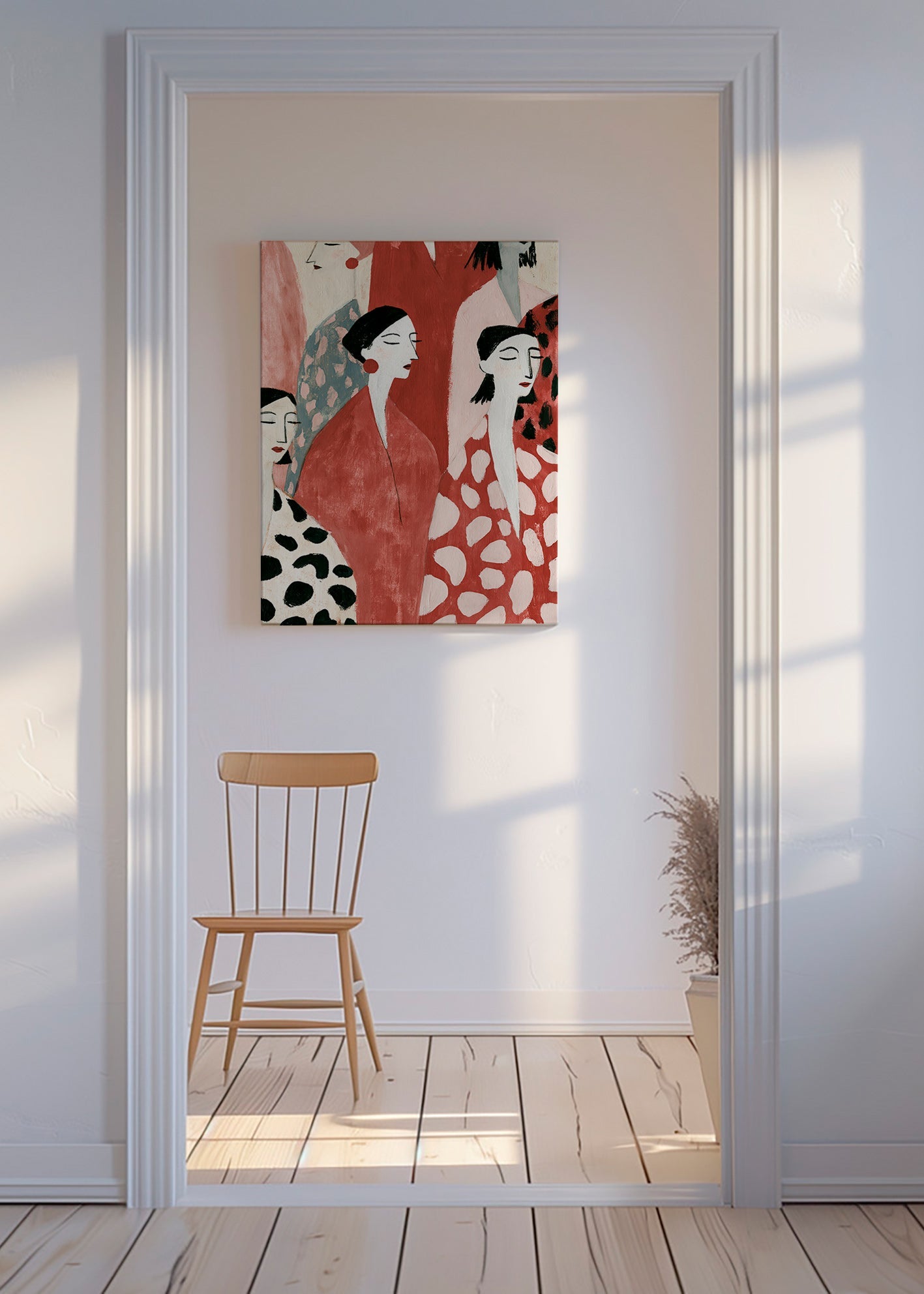 Illustration de figures féminines en rouge