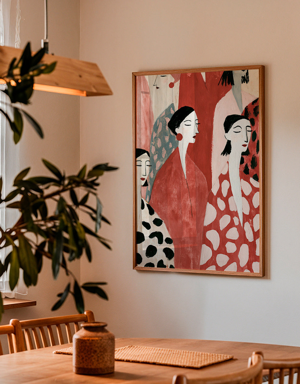 Illustration de figures féminines en rouge