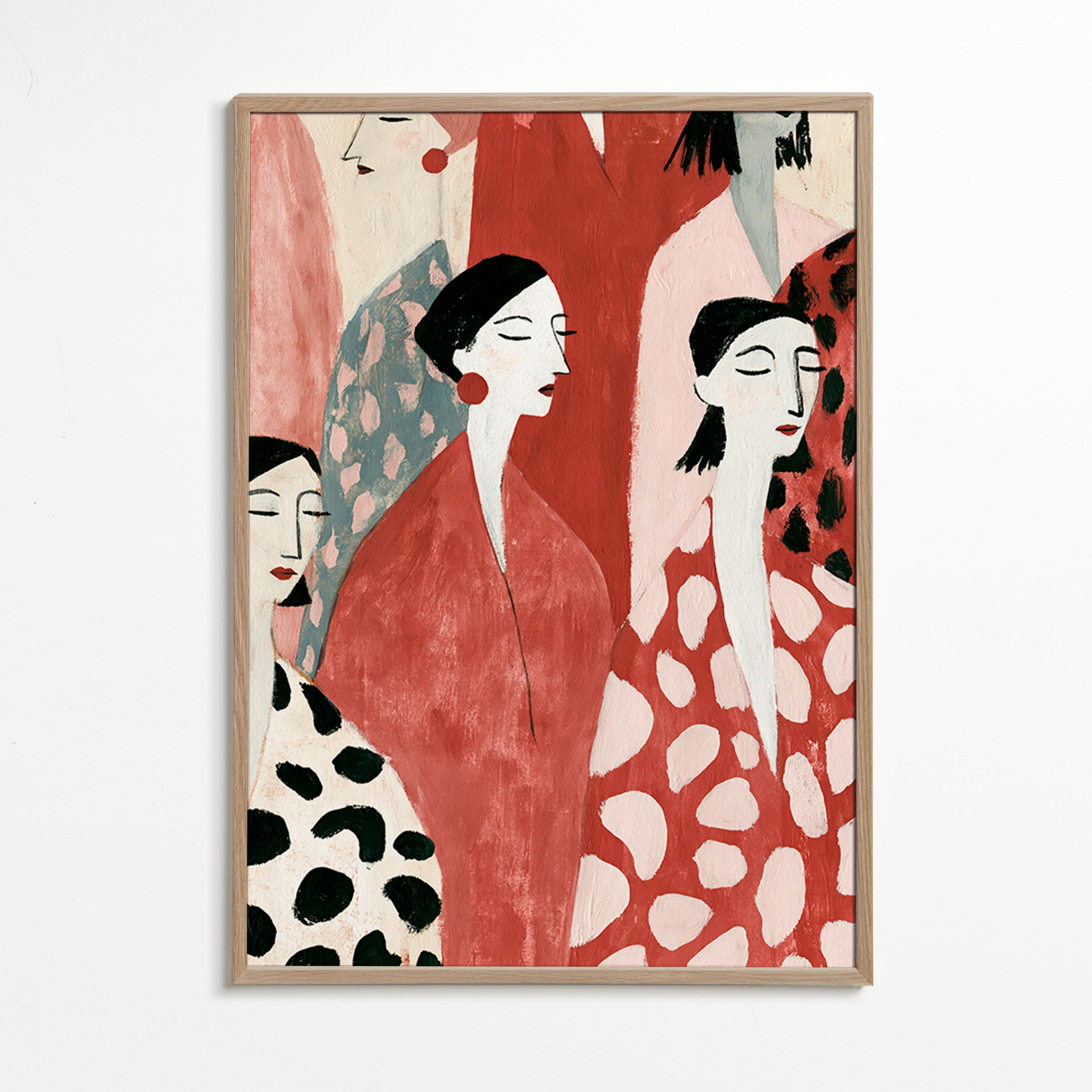 Illustration de figures féminines en rouge