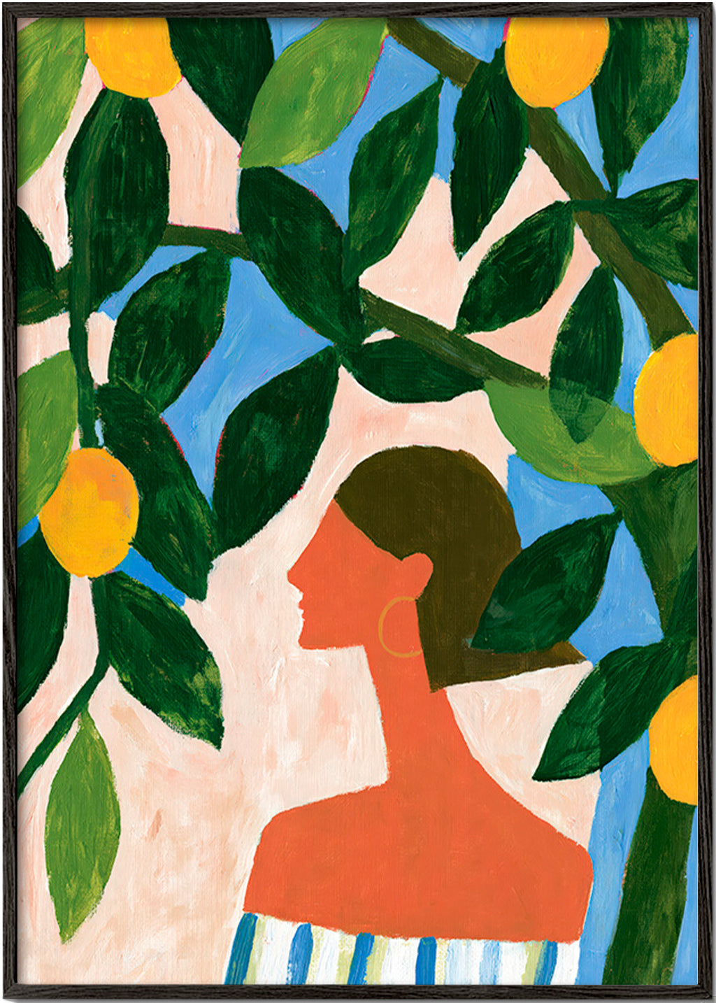 Impression botanique: profil féminin sous les citronniers