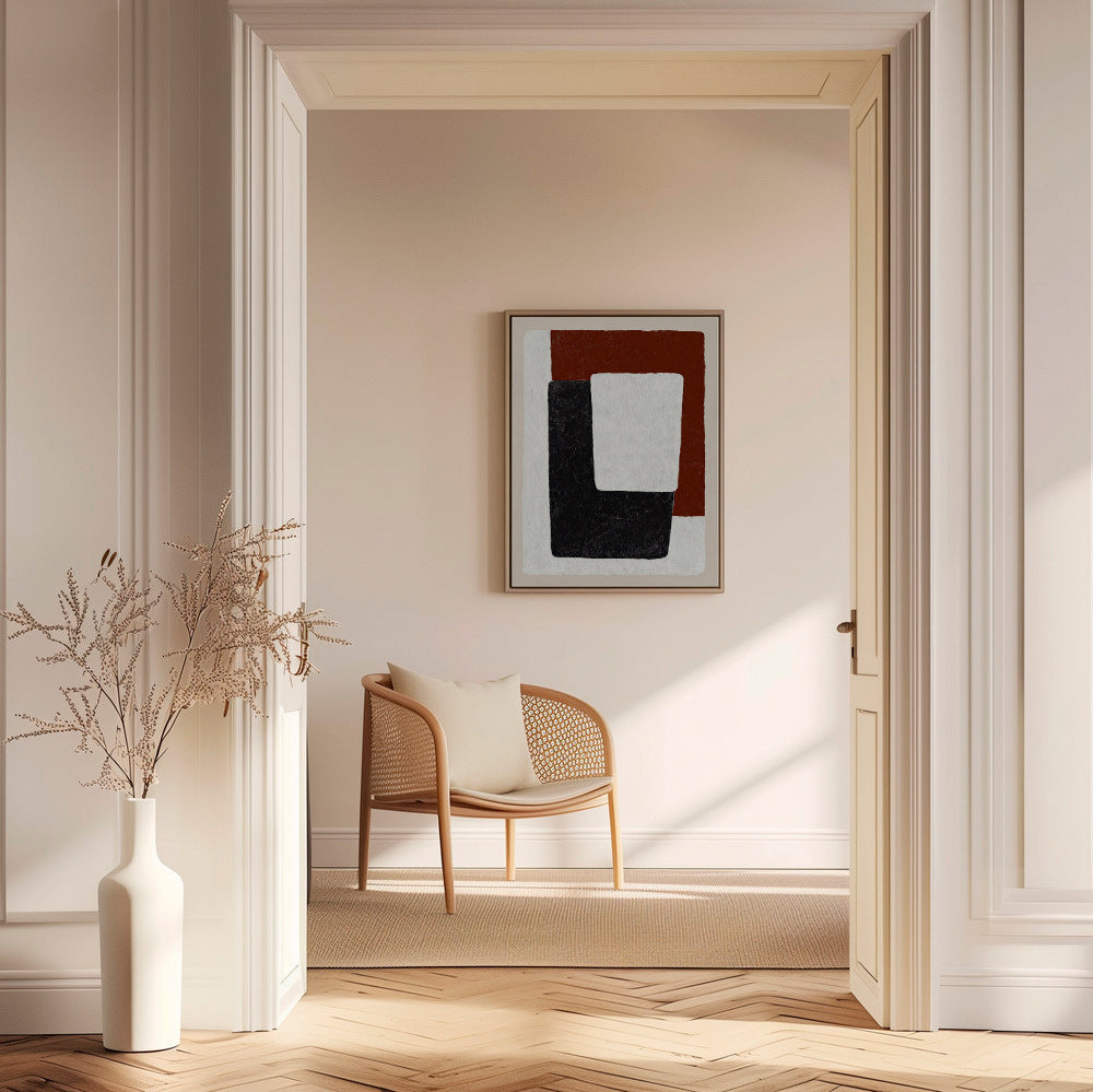 Tableau abstrait blocs terracotta et noir