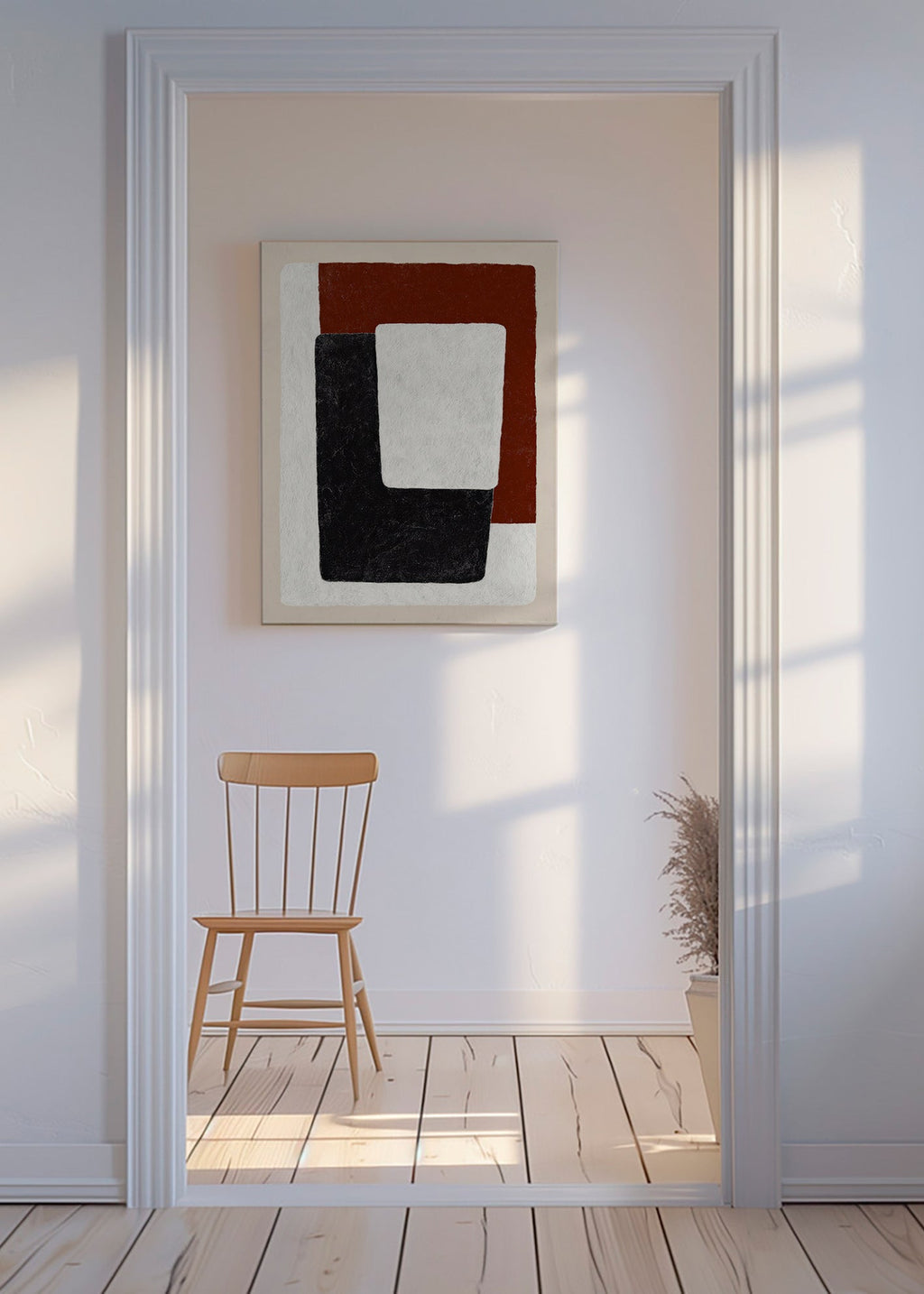 Tableau abstrait blocs terracotta et noir