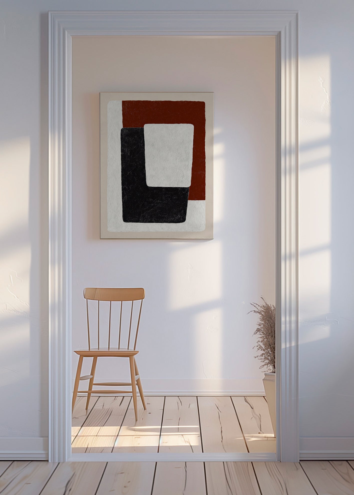 Tableau abstrait blocs terracotta et noir