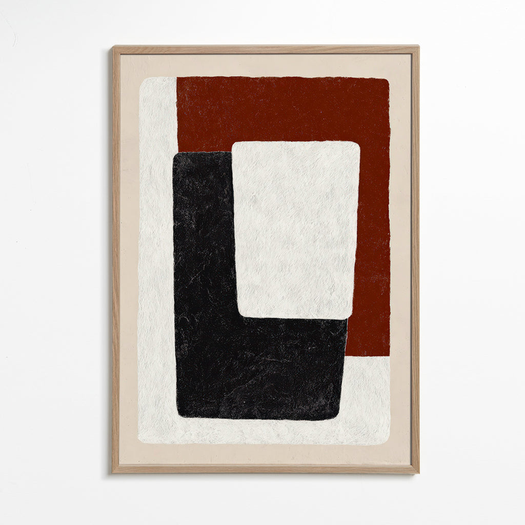 Tableau abstrait blocs terracotta et noir